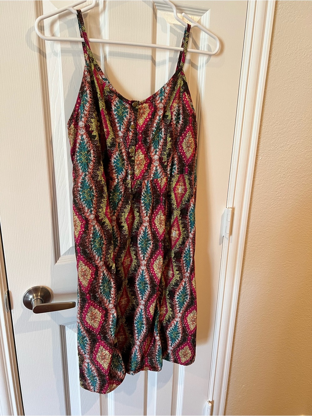 Roper brand - Teal Pink Green Geometric Spaghetti Strap Dress